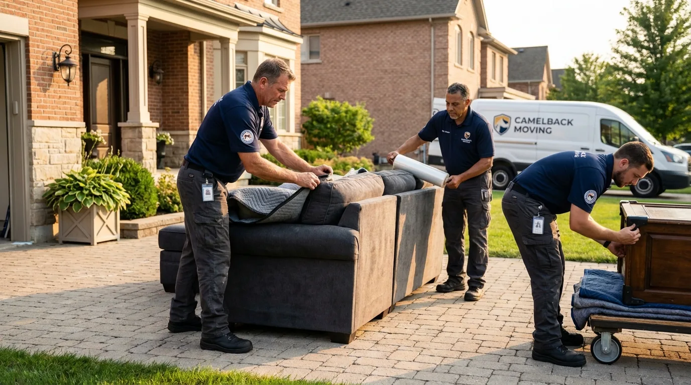 Large estate moving crew wrapping furniture in Lake Grove, NY